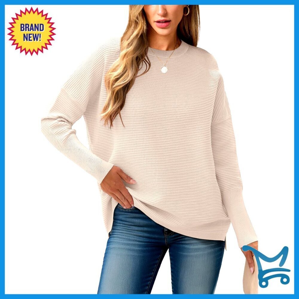 Oversized Ribbed Knit Sweater Long Sleeve Pullover Batwing S M L XL